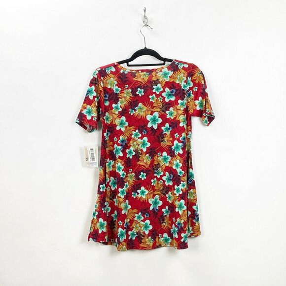 Lularoe XXS NWT Womens Unicorn Perfect T Red Flower Print Top - Picture 6 of 7